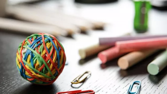 rubber bands and crayons